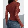 imageBTFBM Mesh Long Sleeve Tops for Women Lace Sexy Sheer See Through Crew Neck Tight Shirt Fall 2025 Party Club OutfitsRed Brown