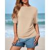 imageBTFBM Short Sleeve Sweater for Women Spring Tops Crew Neck Lightweight Pullover Loose Dressy Casual Blouse Basic ClothesApricot