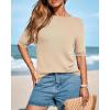 imageBTFBM Short Sleeve Sweater for Women Spring Tops Crew Neck Lightweight Pullover Loose Dressy Casual Blouse Basic ClothesApricot