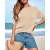 imageBTFBM Short Sleeve Sweater for Women Spring Tops Crew Neck Lightweight Pullover Loose Dressy Casual Blouse Basic ClothesApricot