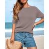 imageBTFBM Short Sleeve Sweater for Women Spring Tops Crew Neck Lightweight Pullover Loose Dressy Casual Blouse Basic ClothesApricot Khaki