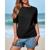 imageBTFBM Short Sleeve Sweater for Women Spring Tops Crew Neck Lightweight Pullover Loose Dressy Casual Blouse Basic ClothesBlack