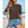 imageBTFBM Short Sleeve Sweater for Women Spring Tops Crew Neck Lightweight Pullover Loose Dressy Casual Blouse Basic ClothesBrown