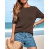 imageBTFBM Short Sleeve Sweater for Women Spring Tops Crew Neck Lightweight Pullover Loose Dressy Casual Blouse Basic ClothesBrown