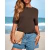 imageBTFBM Short Sleeve Sweater for Women Spring Tops Crew Neck Lightweight Pullover Loose Dressy Casual Blouse Basic ClothesBrown