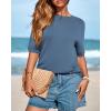 imageBTFBM Short Sleeve Sweater for Women Spring Tops Crew Neck Lightweight Pullover Loose Dressy Casual Blouse Basic ClothesGrey Blue