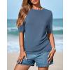 imageBTFBM Short Sleeve Sweater for Women Spring Tops Crew Neck Lightweight Pullover Loose Dressy Casual Blouse Basic ClothesGrey Blue