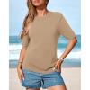 imageBTFBM Short Sleeve Sweater for Women Spring Tops Crew Neck Lightweight Pullover Loose Dressy Casual Blouse Basic ClothesKhaki
