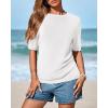 imageBTFBM Short Sleeve Sweater for Women Spring Tops Crew Neck Lightweight Pullover Loose Dressy Casual Blouse Basic ClothesWhite
