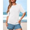 imageBTFBM Short Sleeve Sweater for Women Spring Tops Crew Neck Lightweight Pullover Loose Dressy Casual Blouse Basic ClothesWhite