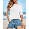 imageBTFBM Short Sleeve Sweater for Women Spring Tops Crew Neck Lightweight Pullover Loose Dressy Casual Blouse Basic ClothesWhite