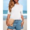 imageBTFBM Short Sleeve Sweater for Women Spring Tops Crew Neck Lightweight Pullover Loose Dressy Casual Blouse Basic ClothesWhite