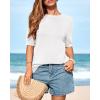 imageBTFBM Short Sleeve Sweater for Women Spring Tops Crew Neck Lightweight Pullover Loose Dressy Casual Blouse Basic ClothesWhite