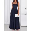 imageBTFBM Summer Dresses for Women 2026 Maxi Casual Square Neck Flowy Long Sundress Spring Wedding Guest Cocktail DressNavy Blue