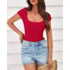 imageBTFBM T Shirts for Women Square Neck Crop Tops 2025 Spring Trendy Fashion Going Out Workout Y2k Clothes Summer OutfitsRed