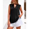 imageBTFBM Tank Top for Women 2026 Summer Satin V Neck Pleated Sleeveless Blouses Dressy Casual Work Business Casual OutfitsBlack