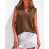 imageBTFBM Tank Top for Women 2026 Summer Satin V Neck Pleated Sleeveless Blouses Dressy Casual Work Business Casual OutfitsBrown
