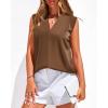 imageBTFBM Tank Top for Women 2026 Summer Satin V Neck Pleated Sleeveless Blouses Dressy Casual Work Business Casual OutfitsBrown