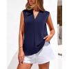 imageBTFBM Tank Top for Women 2026 Summer Satin V Neck Pleated Sleeveless Blouses Dressy Casual Work Business Casual OutfitsNavy Blue
