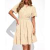 imageBTFBM Womens Spring 2026 Casual Mini Dresses Lightweight Short Sleeve V Neck Elastic Waist Cute Boho Beach Dress PocketsApricot