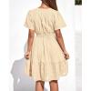 imageBTFBM Womens Spring 2026 Casual Mini Dresses Lightweight Short Sleeve V Neck Elastic Waist Cute Boho Beach Dress PocketsApricot