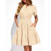 imageBTFBM Womens Spring 2026 Casual Mini Dresses Lightweight Short Sleeve V Neck Elastic Waist Cute Boho Beach Dress PocketsApricot