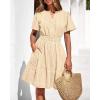 imageBTFBM Womens Spring 2026 Casual Mini Dresses Lightweight Short Sleeve V Neck Elastic Waist Cute Boho Beach Dress PocketsApricot