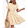 imageBTFBM Womens Spring 2026 Casual Mini Dresses Lightweight Short Sleeve V Neck Elastic Waist Cute Boho Beach Dress PocketsApricot