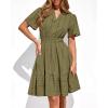 imageBTFBM Womens Spring 2026 Casual Mini Dresses Lightweight Short Sleeve V Neck Elastic Waist Cute Boho Beach Dress PocketsArmy Green