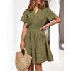 imageBTFBM Womens Spring 2026 Casual Mini Dresses Lightweight Short Sleeve V Neck Elastic Waist Cute Boho Beach Dress PocketsArmy Green