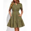 imageBTFBM Womens Spring 2026 Casual Mini Dresses Lightweight Short Sleeve V Neck Elastic Waist Cute Boho Beach Dress PocketsArmy Green