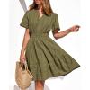 imageBTFBM Womens Spring 2026 Casual Mini Dresses Lightweight Short Sleeve V Neck Elastic Waist Cute Boho Beach Dress PocketsArmy Green
