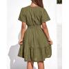 imageBTFBM Womens Spring 2026 Casual Mini Dresses Lightweight Short Sleeve V Neck Elastic Waist Cute Boho Beach Dress PocketsArmy Green