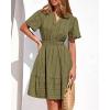 imageBTFBM Womens Spring 2026 Casual Mini Dresses Lightweight Short Sleeve V Neck Elastic Waist Cute Boho Beach Dress PocketsArmy Green