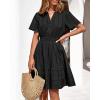 imageBTFBM Womens Spring 2026 Casual Mini Dresses Lightweight Short Sleeve V Neck Elastic Waist Cute Boho Beach Dress PocketsBlack