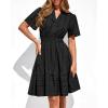imageBTFBM Womens Spring 2026 Casual Mini Dresses Lightweight Short Sleeve V Neck Elastic Waist Cute Boho Beach Dress PocketsBlack