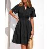 imageBTFBM Womens Spring 2026 Casual Mini Dresses Lightweight Short Sleeve V Neck Elastic Waist Cute Boho Beach Dress PocketsBlack