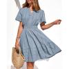 imageBTFBM Womens Spring 2026 Casual Mini Dresses Lightweight Short Sleeve V Neck Elastic Waist Cute Boho Beach Dress PocketsBlue Grey