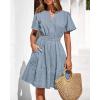 imageBTFBM Womens Spring 2026 Casual Mini Dresses Lightweight Short Sleeve V Neck Elastic Waist Cute Boho Beach Dress PocketsBlue Grey