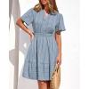 imageBTFBM Womens Spring 2026 Casual Mini Dresses Lightweight Short Sleeve V Neck Elastic Waist Cute Boho Beach Dress PocketsBlue Grey