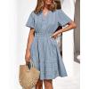 imageBTFBM Womens Spring 2026 Casual Mini Dresses Lightweight Short Sleeve V Neck Elastic Waist Cute Boho Beach Dress PocketsBlue Grey
