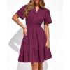 imageBTFBM Womens Spring 2026 Casual Mini Dresses Lightweight Short Sleeve V Neck Elastic Waist Cute Boho Beach Dress PocketsBurgundy