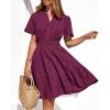 imageBTFBM Womens Spring 2026 Casual Mini Dresses Lightweight Short Sleeve V Neck Elastic Waist Cute Boho Beach Dress PocketsBurgundy