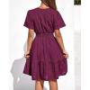imageBTFBM Womens Spring 2026 Casual Mini Dresses Lightweight Short Sleeve V Neck Elastic Waist Cute Boho Beach Dress PocketsBurgundy