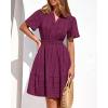 imageBTFBM Womens Spring 2026 Casual Mini Dresses Lightweight Short Sleeve V Neck Elastic Waist Cute Boho Beach Dress PocketsBurgundy