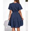 imageBTFBM Womens Spring 2026 Casual Mini Dresses Lightweight Short Sleeve V Neck Elastic Waist Cute Boho Beach Dress PocketsNavy Blue