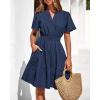 imageBTFBM Womens Spring 2026 Casual Mini Dresses Lightweight Short Sleeve V Neck Elastic Waist Cute Boho Beach Dress PocketsNavy Blue