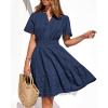 imageBTFBM Womens Spring 2026 Casual Mini Dresses Lightweight Short Sleeve V Neck Elastic Waist Cute Boho Beach Dress PocketsNavy Blue