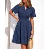 imageBTFBM Womens Spring 2026 Casual Mini Dresses Lightweight Short Sleeve V Neck Elastic Waist Cute Boho Beach Dress PocketsNavy Blue