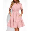 imageBTFBM Womens Spring 2026 Casual Mini Dresses Lightweight Short Sleeve V Neck Elastic Waist Cute Boho Beach Dress PocketsPink
